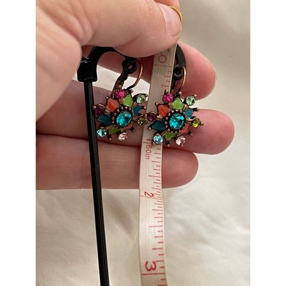 Vintage Colorful Resin Rhinestone Floral Design Pierced Earrings - Picture 12 of 12